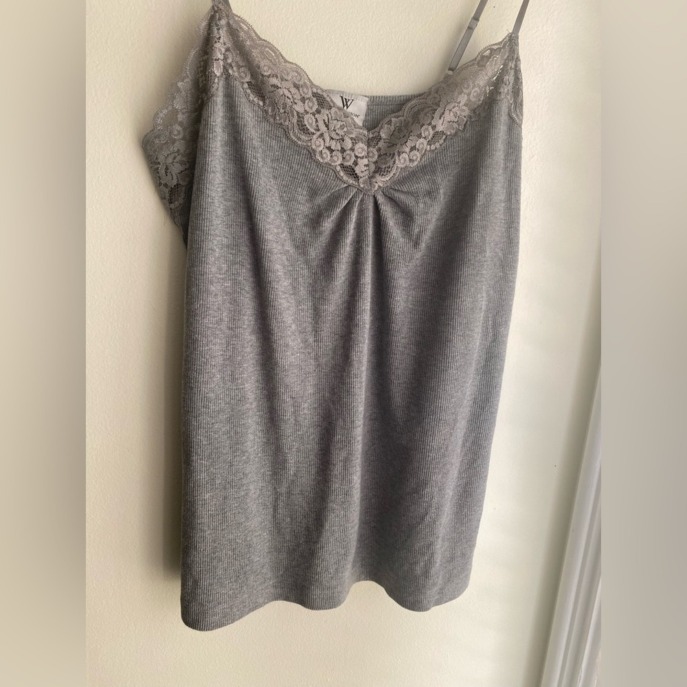 Vintage Y2K Lace Cami Worthington  Light Gray Top V-Neck 1X XL Ribbed Stretchy